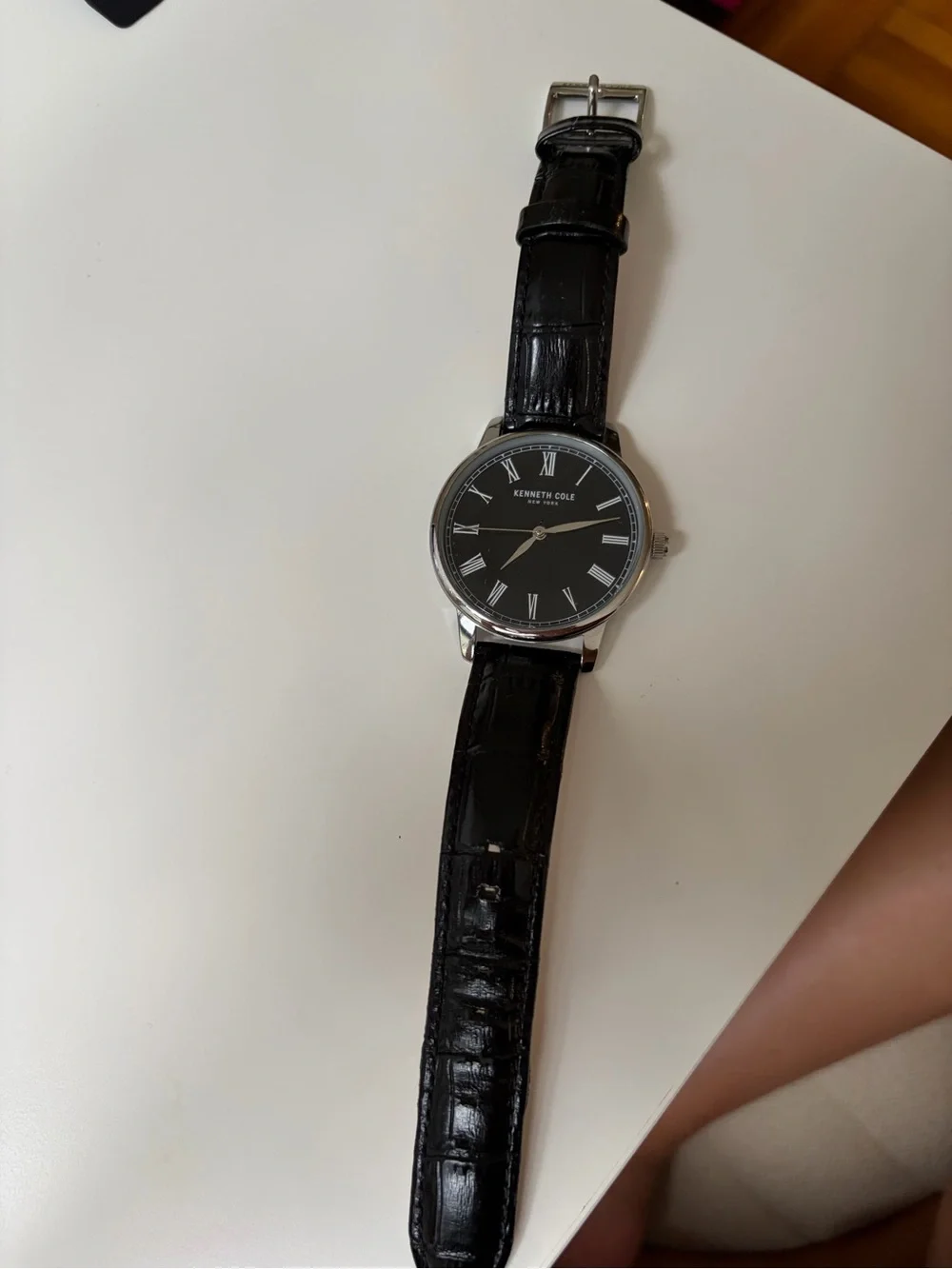Kenneth Cole Black Dial Silver Case Leather Strap Watch